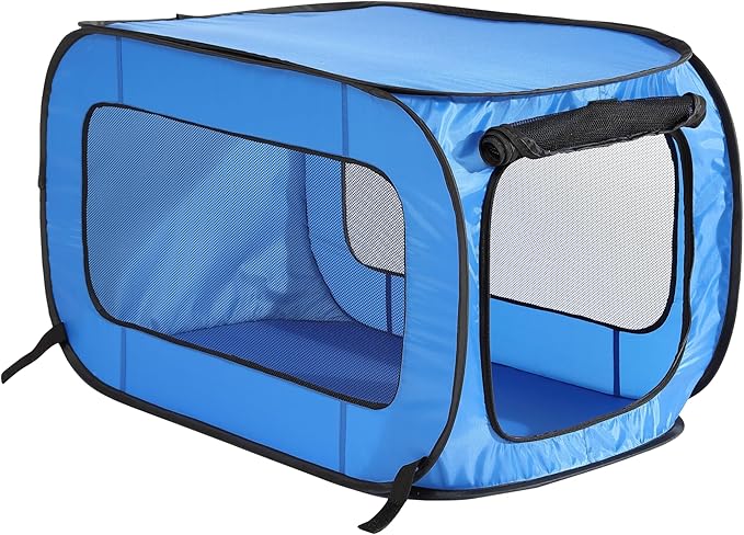 Beatrice Home Fashions Portable, Collapsible, Pop Up Kennel Travel Cat and Dog Crate, 40" L x 27" W x 27" H, Blue