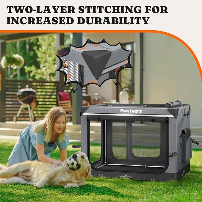 Collapsible Dog Crate: 42 Inch Foldable Soft Sided Dog Crate for Extra Large Dogs, Portable Dog Travel Kennel with Soft Mat for Indoors & Outdoors, Grey