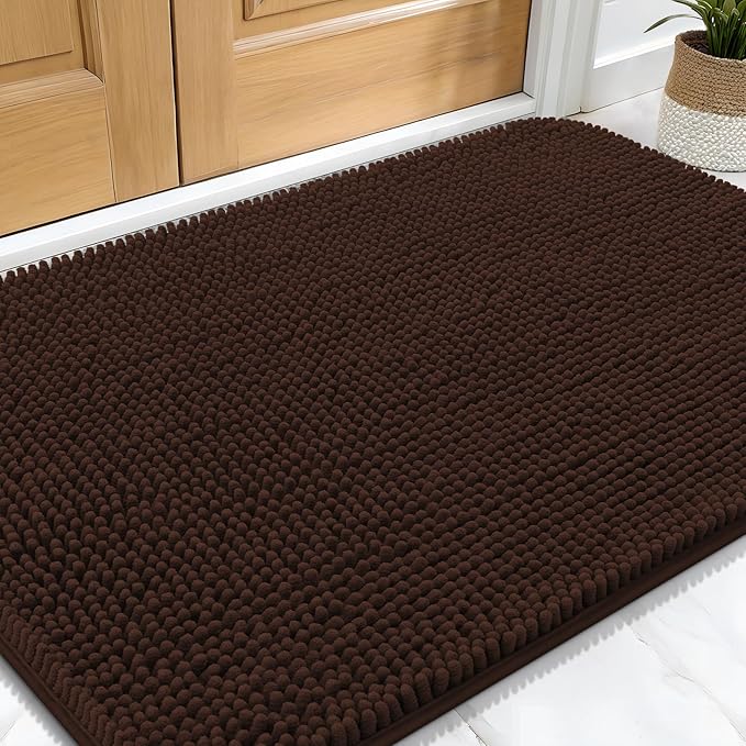 OLANLY Dog Door Mat for Muddy Paws 30x20, Absorbs Moisture and Dirt, Absorbent Non-Slip Washable Mat, Quick Dry Chenille, Mud Mat for Dogs, Entry Indoor Door Mat for Inside Floor, Brown