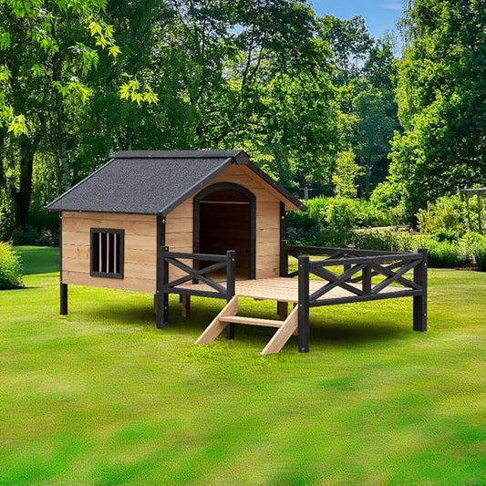 NicBex Dog Houses for Small Medium Large Dogs Outdoor & Indoor,Wooden Puppy Shelter Large Doghouse with Porch for Winter,Durable &Waterproof,Black