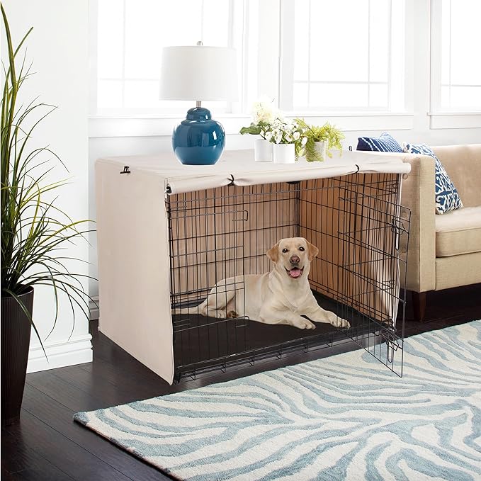 Deblue Heavy-Duty Dog Crate Cover, Privacy Pet Kennel Cover Universal Fits for 42 Inches Wire Cage, Polyester Crate Cover Fit for 1 2 3 Doors Crate (Tan)