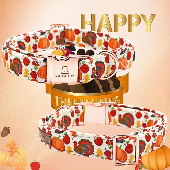 Lionheart glory Turkey Dog Collar Thanksgiving Dog Collar Girl or Boy Dogs Collar Pet Gift Holiday Dog Collar for Small Dog