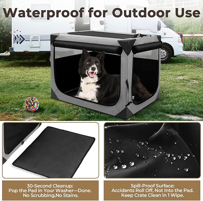 Dog Crates,Collapsible Soft Travel Crate for Medium Dogs (3 Year Warranty), Indoor & Outdoor Portable Pet Kennel with Chew Proof Mesh Door (30" L x 21" W x 21" H, Dark Gray) ﻿