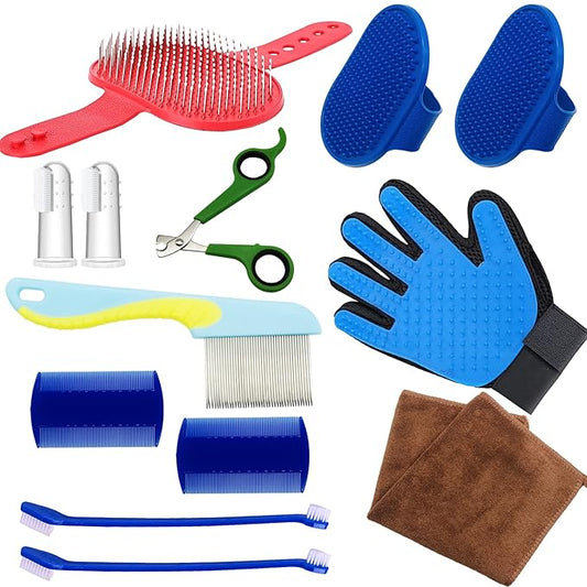 Allazone 13 PCS Small Animal Grooming Supplie, Nail Clipper and Trimmer, Pet Hair Remover Comb, Small Animal Massage Brush Double-Sided Comb and Toothbrush for Dog Bunny Rabbit Hamster
