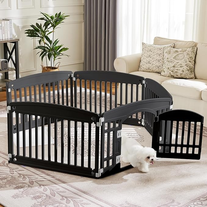 Dog Playpen 6-Panel 24" | Safe & Secure Indoor/Outdoor Pet Fence | Folding & Portable | 35 x 35 x 24IN, Ideal for Small to Medium Dogs | Easy to Clean （Black）