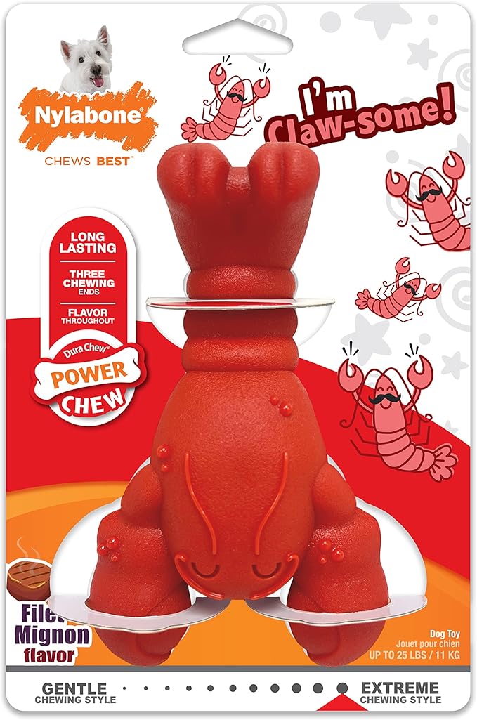Nylabone Power Chew Lobster Dog Chew Toy, Cute Dog Toys for Aggressive Chewers, Filet Mignon Flavor, Small/Regular (1 Count)