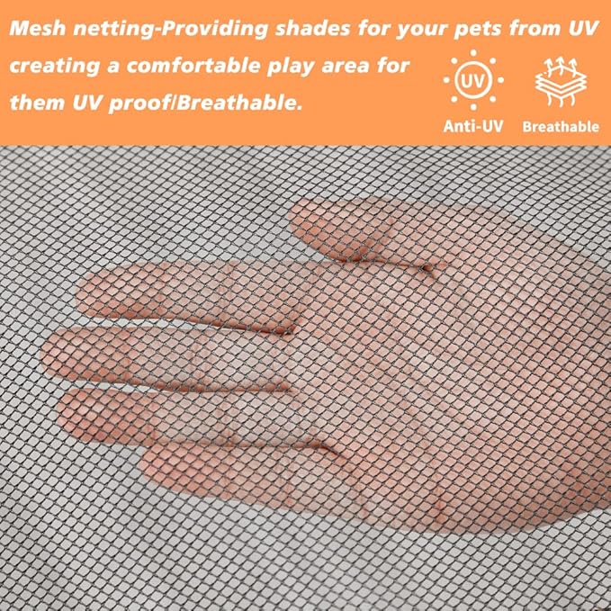 PJYuCien Dog Playpen Mesh Top Cover, Fits 24 Inch 8 Panels Regular Square Plastic Exercise Pet Pen, Adhesive Tape Connections, Black (Note: Cover Only, Fence Not Included)