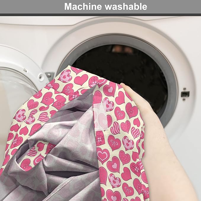 Lunarable Hearts Dog Crate Cover, Valentines Day Inspired Heart Designs with Various Styles Curved Lines Flowers Bows, Easy to Use Pet Kennel Cover for Cats & Medium Dogs, 24 Inch, Cream Pink