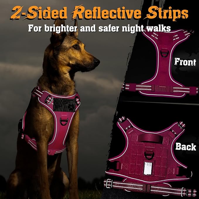 rabbitgoo Dog Harness for Large Dogs No Pull, Tactical Service Dog Vest with Molle and Control Handle, Adjustable and Reflective Military Pet Harness for Easy Walking and Training, Rose Red, XL