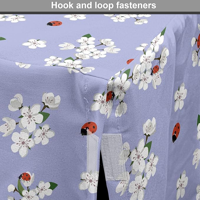 Ambesonne Floral Dog Crate Cover, Japanese Flowers Sakura Blossoms and Ladybugs on Soft Toned Background, Easy to Use Pet Kennel Cover for Medium Large Dogs, 48 Inch, Pale Ceil Blue White
