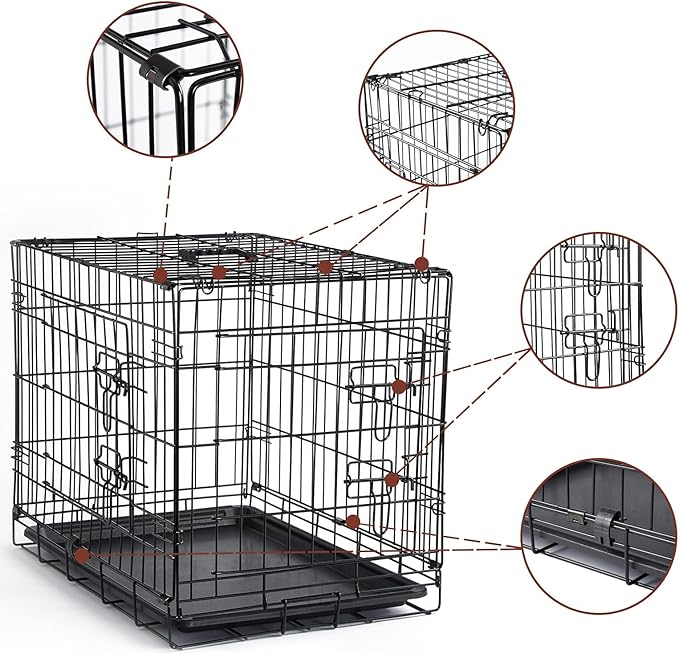 DONORO Dog Crates for Small Size Dogs Indoor, Double Door Dog Kennels & Houses for Puppy and Cats with Dog Crate Cover, Collapsible Metal Contour Dog Cages