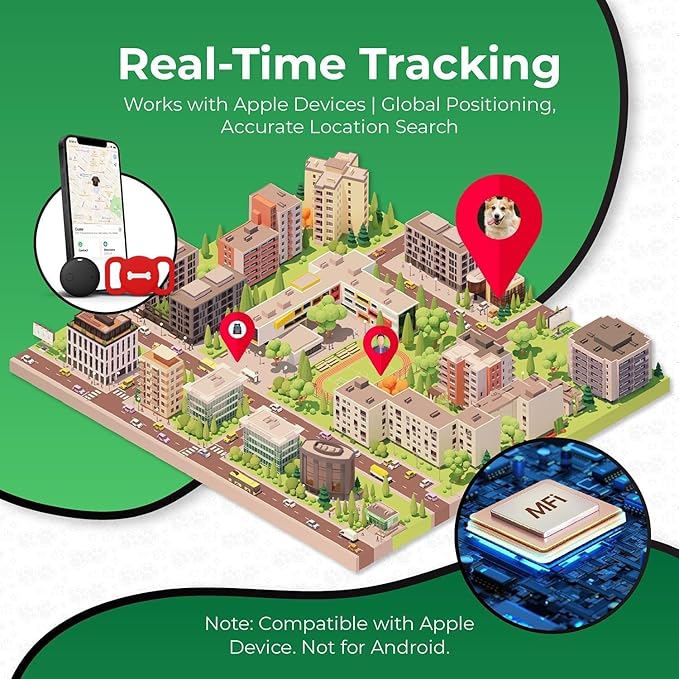 Smart Pet Tracker, Dog Tracker with Black Collar Holder, Smart Tag for Seamless Location Tracking, No Monthly Fee, MFi Certificated, Work with Find My, No GPS Tracker, iOS Only (Red)