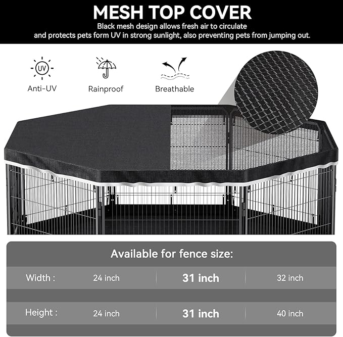 PJYuCien Dog Playpen Top Cover - Fits Most 8 Panels 32 Inch Width Metal Dog Fence Octagonal Dog Play Pen (Note: Only PlayPen Top Cover, NO PLAYPEN!)