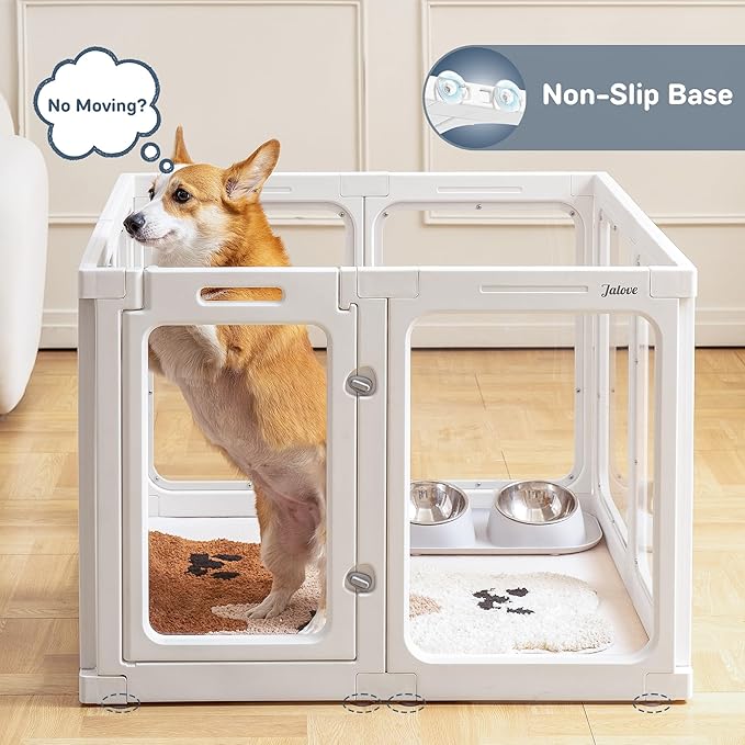Clear Dog Playpen Indoor, 24" Acrylic Plastic Pet Play Pen with Door, Playpen for Puppy Cat Rabbit Ferret, Easy to Install Preferable Playpen for Small Dogs, Customizable, White 8 PCS
