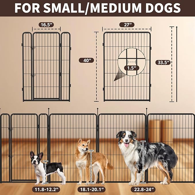 mestyl Dog Play Pen Indoors, Heavy Duty Metal Puppy Playpen, Portable Dog Exercise Pen Temporary Pet Fence with Gate, 40" Height 8 Panels Foldable Dog Kennel for Large/Medium/Small Dogs