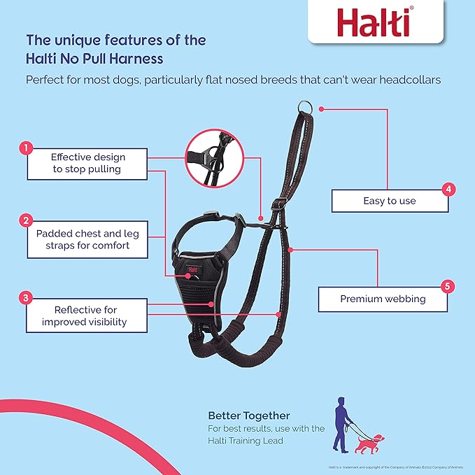 HALTI No Pull Harness - To Stop Your Dog Pulling on the Leash. Adjustable, Lightweight and Easy to Use. Reflective Dog Training Harness for Medium Dogs (Size M)