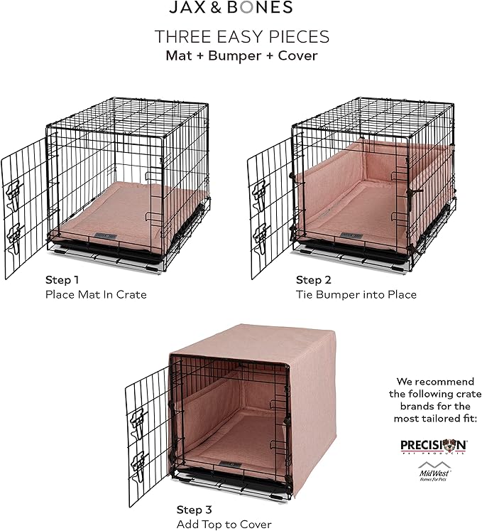 Jax & Bones Dog Crate Cover & Dog Crate Pad Set - Includes Crate Bed, Kennel Cover, & Soft Liner That Acts Like a Bumper - Large Lark Ivory - Made in USA