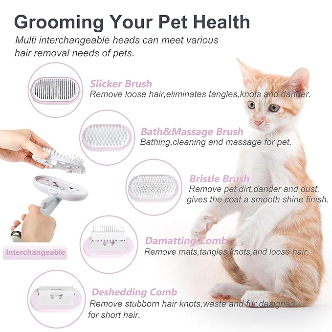 5 IN 1 Pet Grooming Kit,Dog&Cat Self Cleaning Slicker Brush for Shedding.Dematting&Deshedding&Undercoat Dog Brush,Dog Hair Brush,Suitable for Small&Large,Long&Short Haired Pets.(Pink)