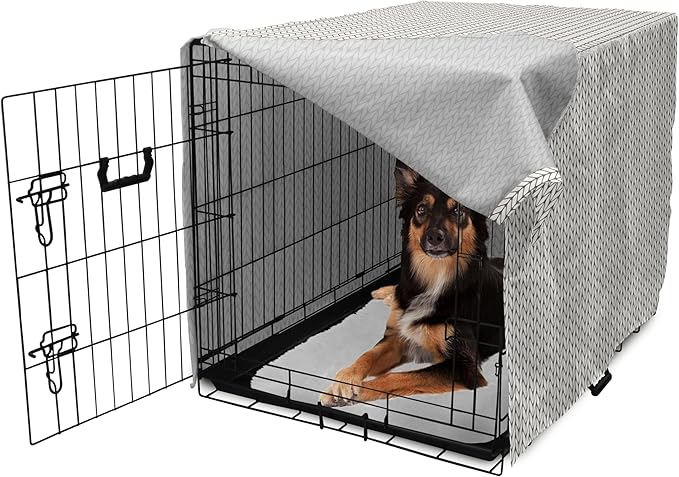 Lunarable Taupe and White Dog Crate Cover, Traditional Nordic Design with Geometric Motifs in Vertical Order, Easy to Use Pet Kennel Cover for Medium Large Dogs, 36 Inch, White Taupe