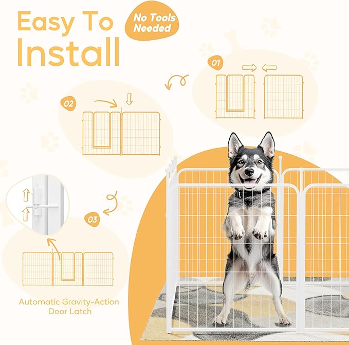 Dog Playpen 32 Inch 8 Panels, Heavy Duty Metal Pet Playpen Indoor Outdoor for Camping, Yard, RV, Garden Fence, Privacy Patio, White