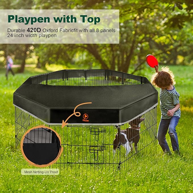 PJYuCien Dog Playpen - 8 Panels 36”H Metal Foldable Dog Exercise Pen, Pet Fence Puppy Crate Kennel Indoor Outdoor with Top Cover & Bottom Pad for Medium Large Pets