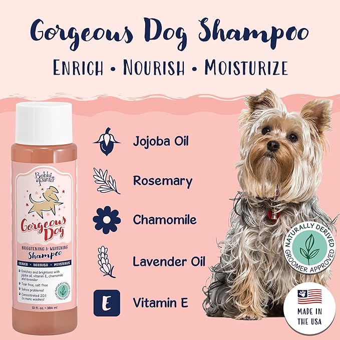 Bobbi Panter Gorgeous Dog Shampoo for Brightening & Whitening - Natural Ingredients, Tear-Free, Paraben-Free, pH-Balanced, 20:1 Concentrated Formula, Peach Scent, 13 oz. (Case of 12)