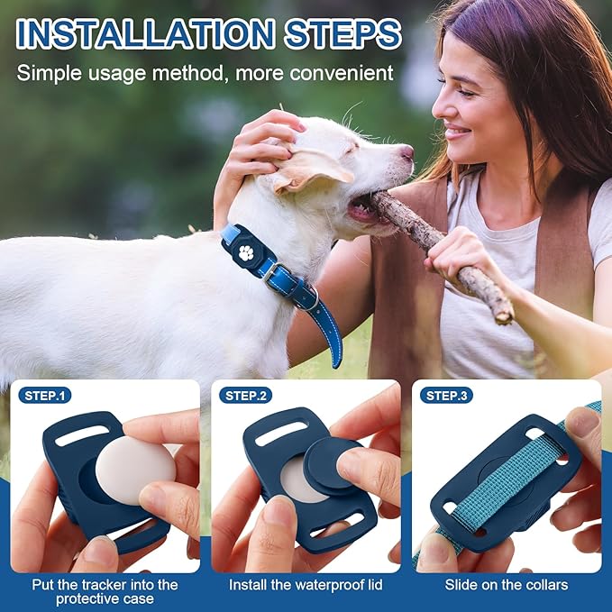Smart Pet Tracker for Collar - Dog Tracker Pet Location Tracker with Holder, No Monthly Fee, Compatible with Apple Airtag Find My (iOS Only), Anti-Lost Tracking Device for Pets, Luggage, Bag Straps