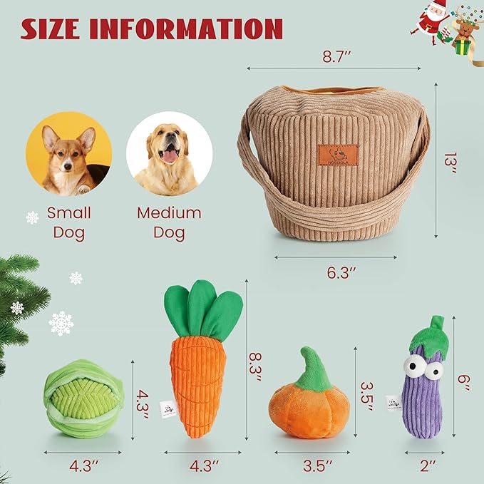 Nocciola Small Dog Toys- 15 Pack Grocery Bag Fruits and Veggies Dog Squeaky Toys, Small Puppy Toys to Keep Them Busy, Durable Plush Toys for Medium Dogs Aggressive Chewers, Dog Accessories Girl