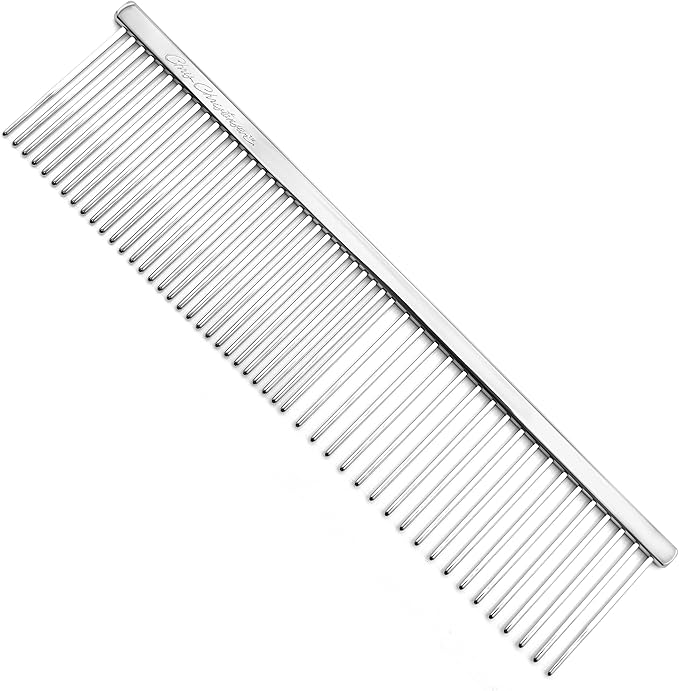 Chris Christensen 005 7.5 inch Fine/Coarse Long Tooth Greyhound-Style Butter Comb, Groom Like a Professional, Rounded Corners Prevent Friction and Breakage, Solid Brass Spin with Steel Teeth, Chrome