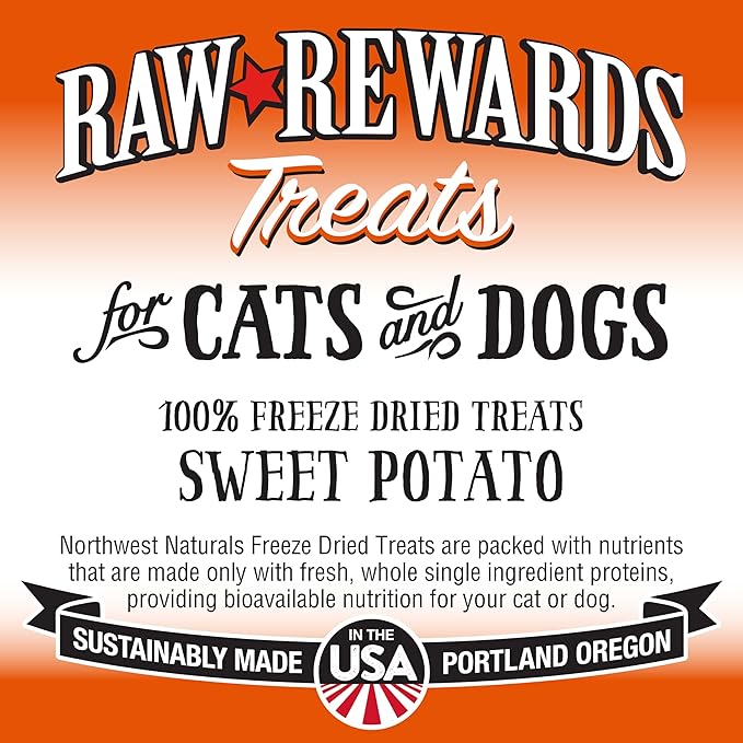Northwest Naturals Raw Rewards Freeze-Dried Sweet Potato Treats for Dogs and Cats - Bite-Sized Pieces - Healthy, 1 Ingredient, Human Grade Pet Food, All Natural - 2 Oz