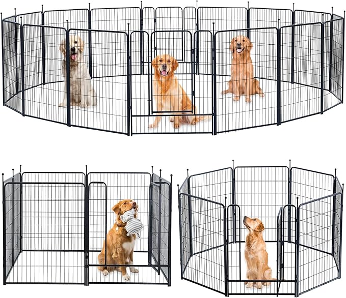 Dog Playpen,Portable Outdoor Dog Fence, Dog Playpen for Large/Medium/Small Dogs, Dog Fences for The Yard,with Doors Foldable Metal (40 inch, 16 Panels)