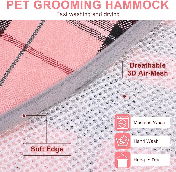 BEAUTYZOO Dog Grooming Hammock, Medium Dog Sling for Nail Trimming, Dog Hanging Harness for Claw Care with Thick Fabric Neck Support Wide Strap Restraint Cat Grooming Hammock, Pink L