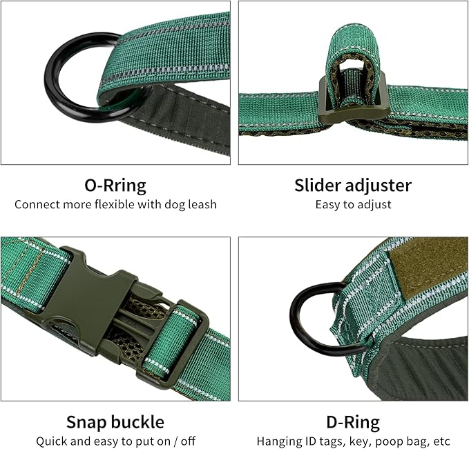 Annchwool No Pull Dog Harness with Soft Padded Handle,Reflective Strip Escape Proof and Quick Fit to Adjust Dog Harness,Easy for Training Walking for Small & Medium and Large Dog(Green,L)