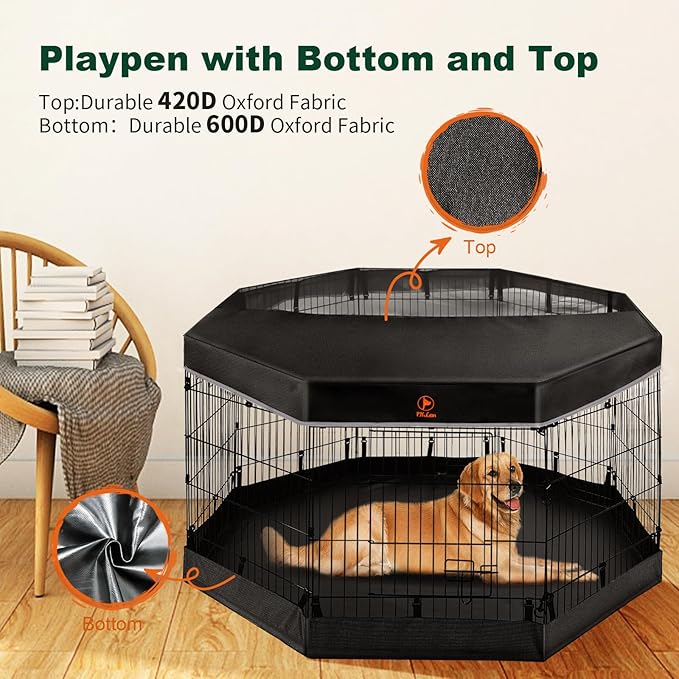PJYuCien Puppy Playpen Indoor - 8 Panels 24”H Dog Playpen with Storage Bag, Bottom and Top, Better for Small Pets
