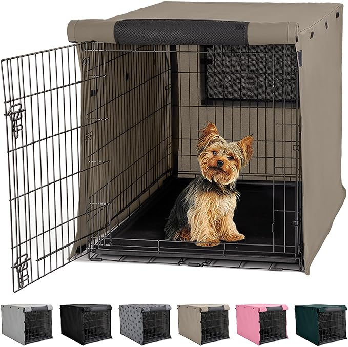 GORILLA GRIP Dog Crate Covers Compatible with Amazon Basics Dog Crates, All Sides Open, Privacy Cover Fits 24" Wire Kennel, Breathable Mesh Windows, Light Reducing Puppy Training Cage Topper, Taupe