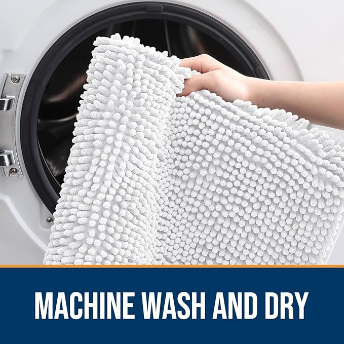 OLANLY Dog Door Mat for Muddy Paws 70x24, Absorbs Moisture and Dirt, Absorbent Non-Slip Washable Mat, Quick Dry Chenille, Mud Mat for Dogs, Entry Indoor Door Mat for Inside Floor, White