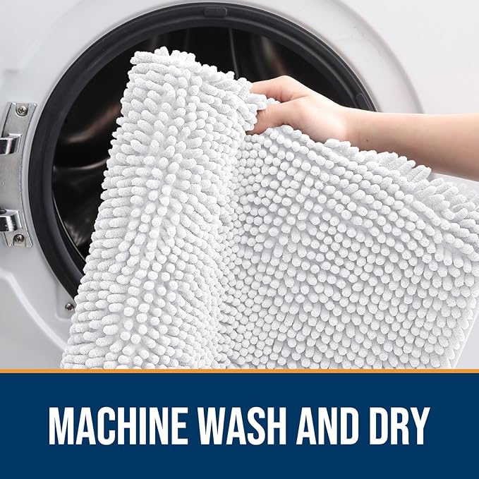 OLANLY Dog Door Mat for Muddy Paws 30x20, Absorbs Moisture and Dirt, Absorbent Non-Slip Washable Mat, Quick Dry Chenille, Mud Mat for Dogs, Entry Indoor Door Mat for Inside Floor, White