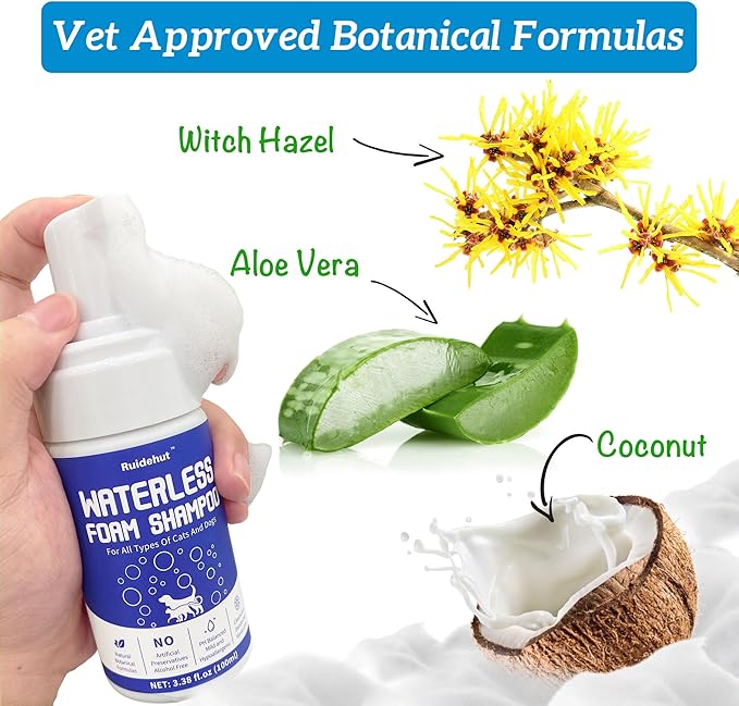 Dog Dry Shampoo - No Rinse Dog & Puppy Shampoo - Cleans, Deodorizes, Condition, and Smoothes Coat - Formulated to be Gentle for All Furry Pets - 3.38 oz (Small Size)