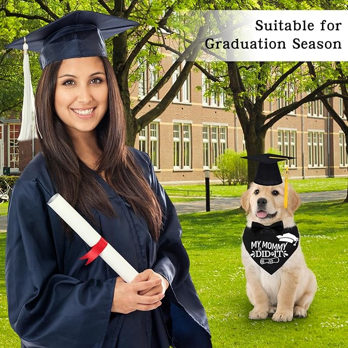 2025 Dog Graduation Cap and Gown with 2025 Gold Tassel for Graduation Outfits Gifts Dog Graduation Bandana for Small Medium Large Dogs