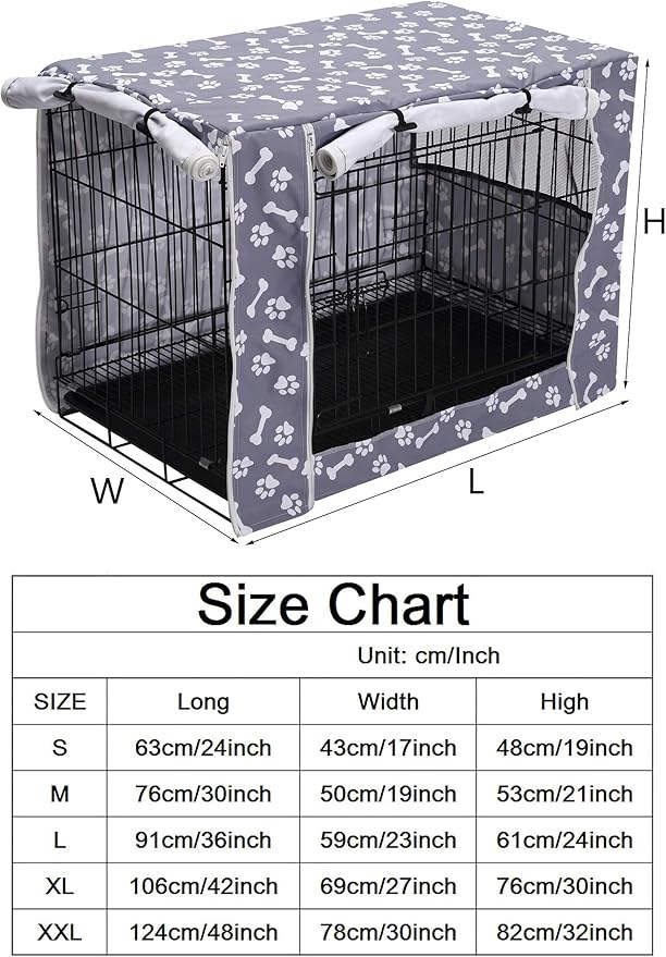 Dog Crate Cover Kennel Dogs Covers fits Small Medium Large crates cage Heavy Nylon Waterproof soundproof Indoor Outdoor - Cover only - Grey Bone paw - 24 inch