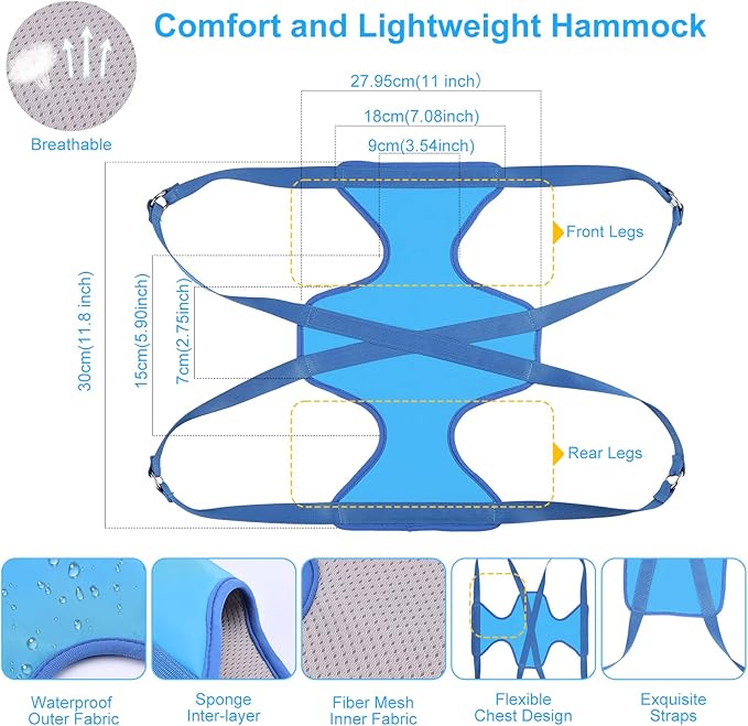 Cat Grooming Hammock, Pet Grooming Harness for Dogs&Cats, Multi Hammock Restraint Bag with Adjustable Grooming Loop/Stainless D-Hooks/Nail Clippers/Trimmer/Nail File for Pet Nail Trimming, Care (XS)