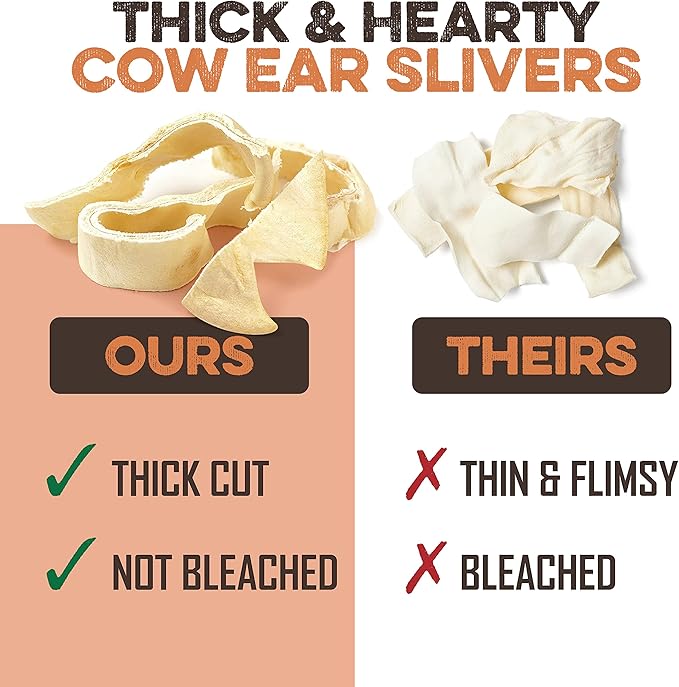 BRUTUS & BARNABY Cow Ears for Dogs; Ear Slivers are Great for Puppy Teething, Single Ingredient Beef Ear Slivers for Small to Medium Size Dogs (100grams)