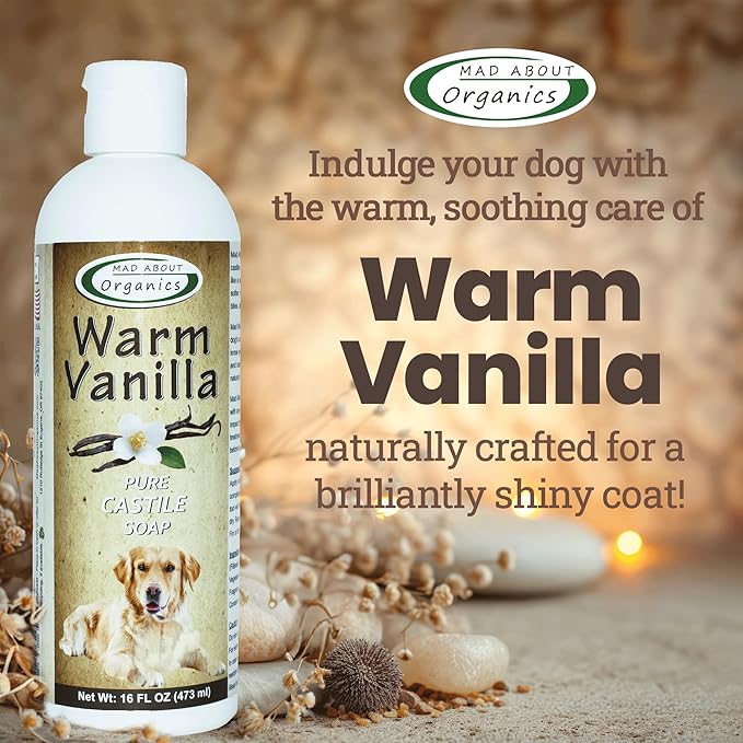 Warm Vanilla Dog Shampoo - Gentle Castile Soap for All Coat Types, Mild and Enriching Hydrating Formula for Dogs 4 Weeks & Above, Carefully Crafted, 16 oz