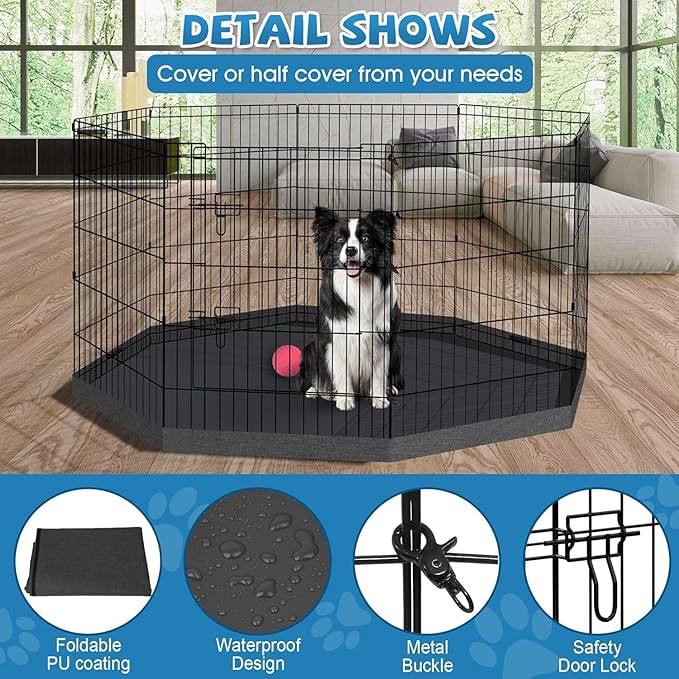 Pet Playpen Dog Pen Foldable Dog Exercise Fence 8 Panels 30 Inch Kennels Pet Playpen Options Ideal for Pet Medium Animals Outdoor Indoor (Playpen with Bottom Pad)