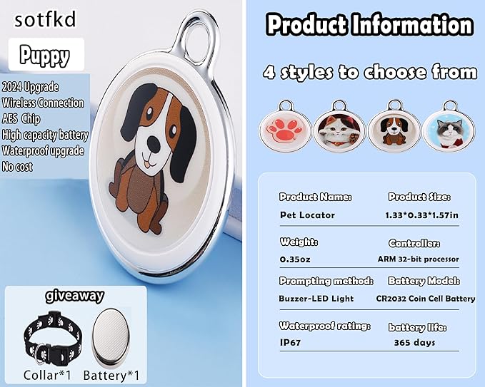 Dog Tracker-Airtag Dog Collar-Android Airtag-GPS Tracker for Dogs-Pet Tracker | Android and iOS Universal | No Charging Required | No Monthly Fee | Works with Any Collar