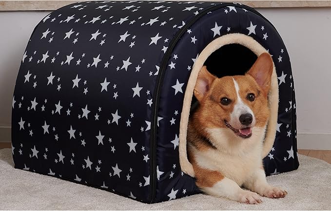 Cat Bed or Dog Bed,2 Ways to Use,Indoor Pet House with Fluffy Mat,Removable and Washable Cover,Splash-Proof House and Non-Slip Bottom,for Cats and Small Dogs(S Star)