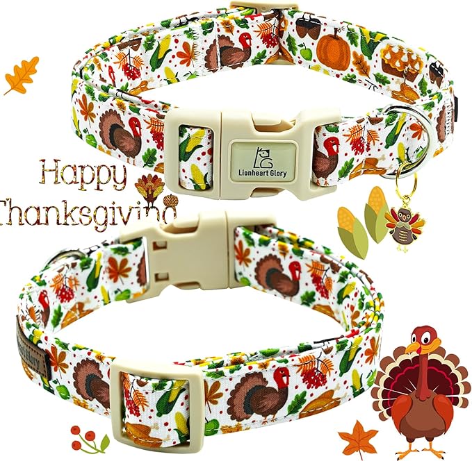 Lionheart glory Turkey Dog Collar, Thanksgining Day Dogs Collar Adjustable Soft Comfortable Collars for Large Dogs Girl or Boy Pet Gift Fall Cute Collar Quick Release Plastic Buckle