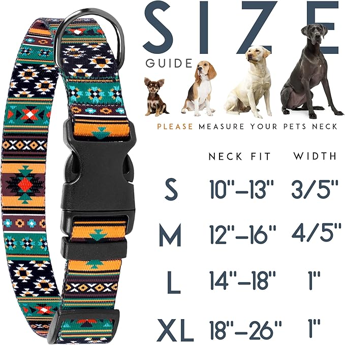 Southwest Dog Collar Tribal Pattern Adjustable Puppy Pet Collars for Small Medium Large Dogs Aztec Print (Tribal, Neck Fit 14"-18")