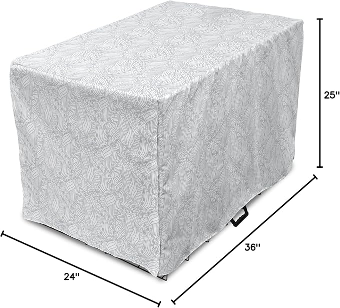 Ambesonne Grey and White Dog Crate Cover, Doodle Style Botanical Leaves Pattern Shabby Ornamental, Easy to Use Pet Kennel Cover for Medium Large Dogs, 36 Inch, Pale Blue Grey and White