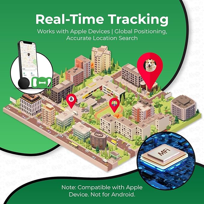 Smart Pet Tracker, Dog Tracker with Collar Holder, Smart Tag for Seamless Location Tracking, Work with Find My, Not GPS Tracker (Green)